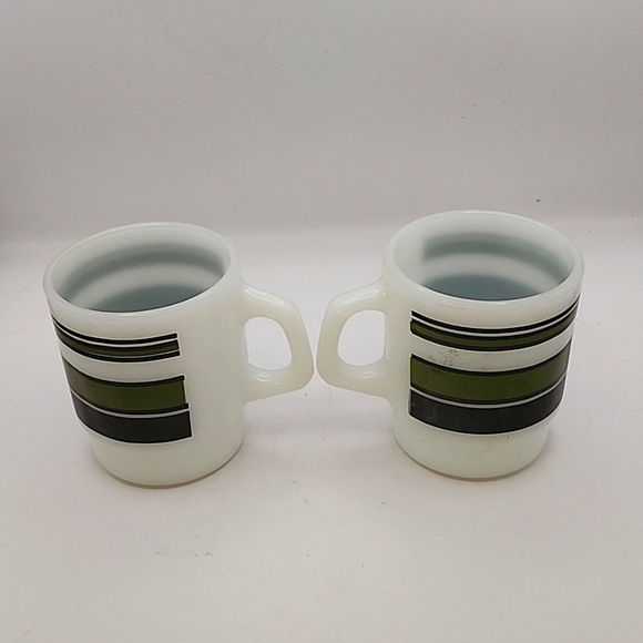Vintage Anchor Hocking Fire King Striped Stacking Coffee Cups 2 Count - Picture 3 of 7